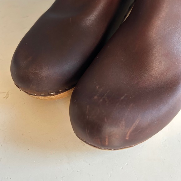 No 6 clog ankle boots size 8 / 38 brown Moto Leather Wood Heel Buckle Swedish - Picture 14 of 14